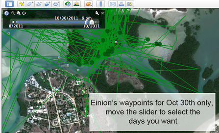 Einion, migration waypoints, 30/10/11. Dyfi Osprey Project.