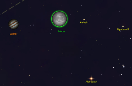 Star Walk App snapshot of moon and Jupiter