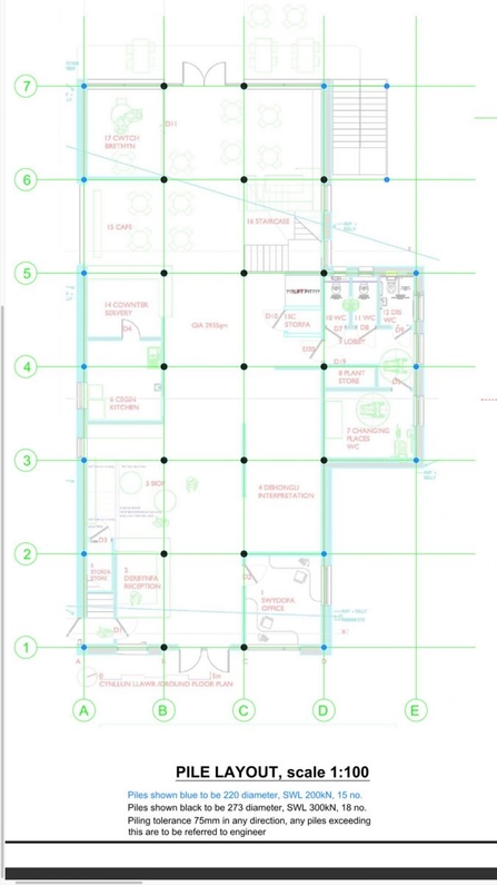 DWC construction, steel pilings layout diagram