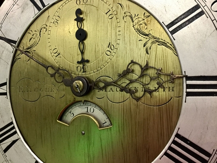 Copper-faced longcase clock, Ezekiel Hughes, Machynlleth 1790