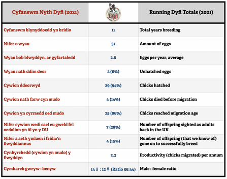Dyfi ecological nest totals 2011-2021