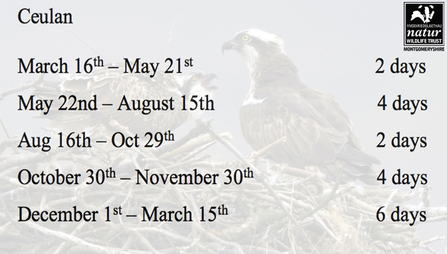 © MWT - Ceulan's tracking data transmission schedule. Dyfi Osprey Project.