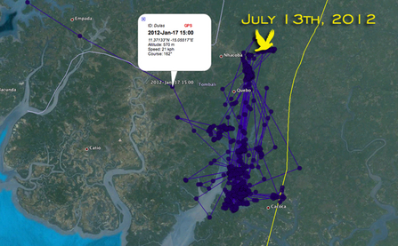 © MWT  - Dulas tracking data, July 13th, 2012. Dyfi Osprey Project.
