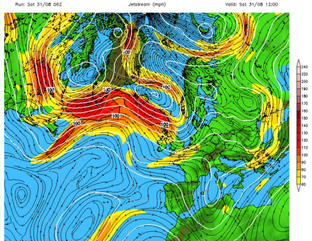 © MWT. Map of North Atlantic jetstream on 31/08/2013