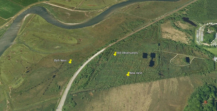 MWT - Aerial view of location of Dyfi nest and new nest (2nd platform)