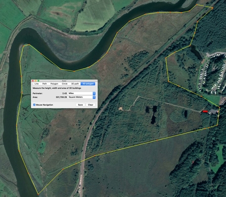 Google map, DWC footprint on Cors Dyfi reserve