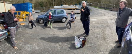 Volunteers and staff social distancing in DOP car park