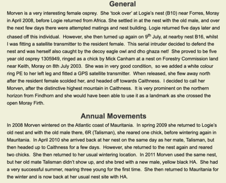 Roy Dennis' website article about Morven